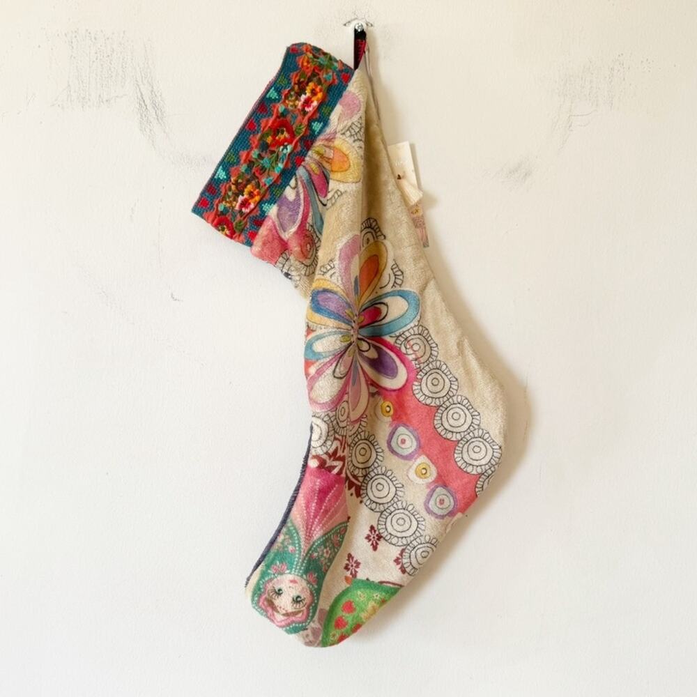 NWT Johnny Was Reversible Pink Floral Embroidered Christmas Holiday Stocking - Picture 6 of 7
